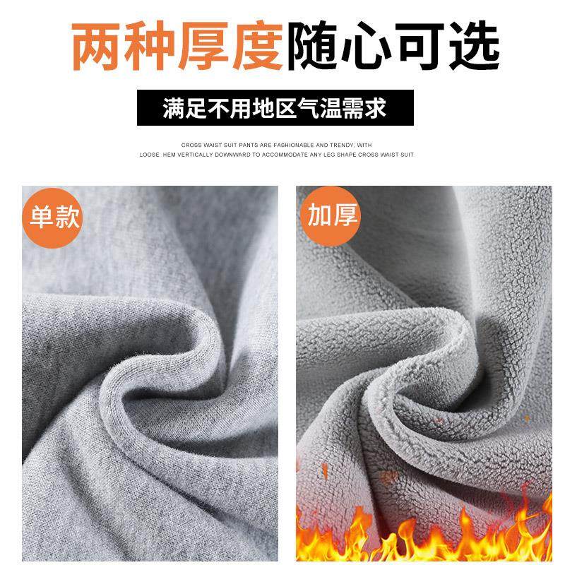 加绒运动裤女春秋2025新款窄版香蕉阔腿裤子秋冬直筒休闲灰色卫裤