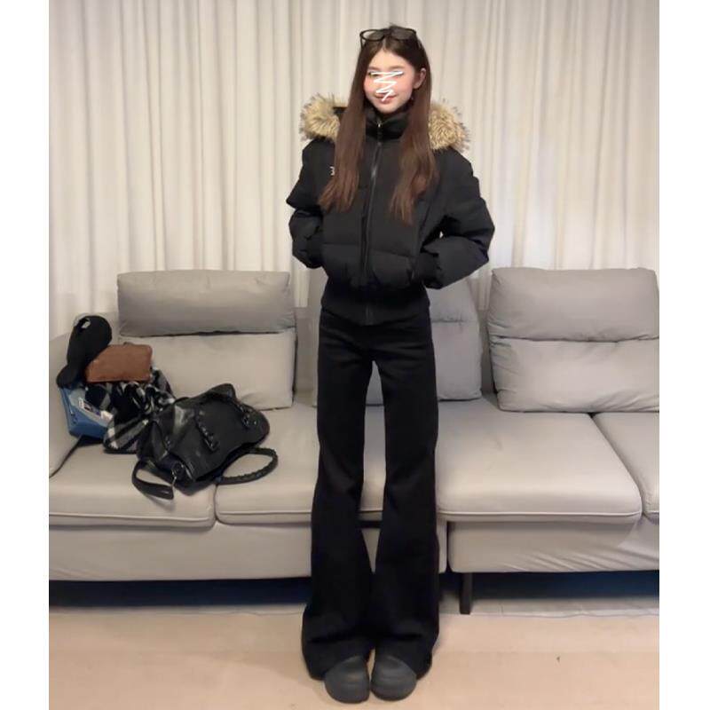 黑色加绒微喇牛仔裤女秋冬季高腰显瘦弹力百搭加厚拖地喇叭裤子潮