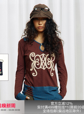 APRIORITY先验 盘带绣拼色纽扣串珠设计开叉镂空领口汉麻罩衫T恤