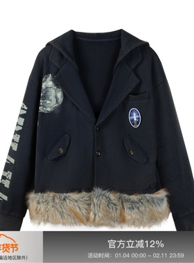 APRIORITY先验 ODVAHA之心 炒色数码直喷毛圈西装式连帽开衫卫衣