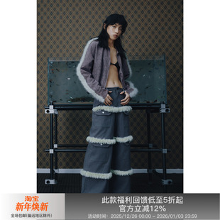 多口袋阔腿休闲裤 重磅撞绿色毛边裤 春夏新款 APRIORITY先验