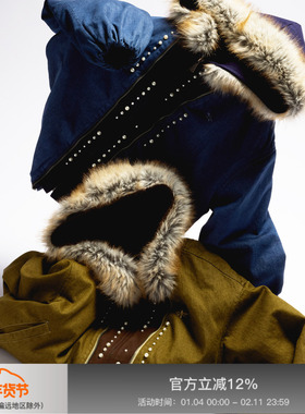 APRIORITY先验 艾雅娜加绒加厚毛领水貂毛重磅帆布假两件棉服夹克