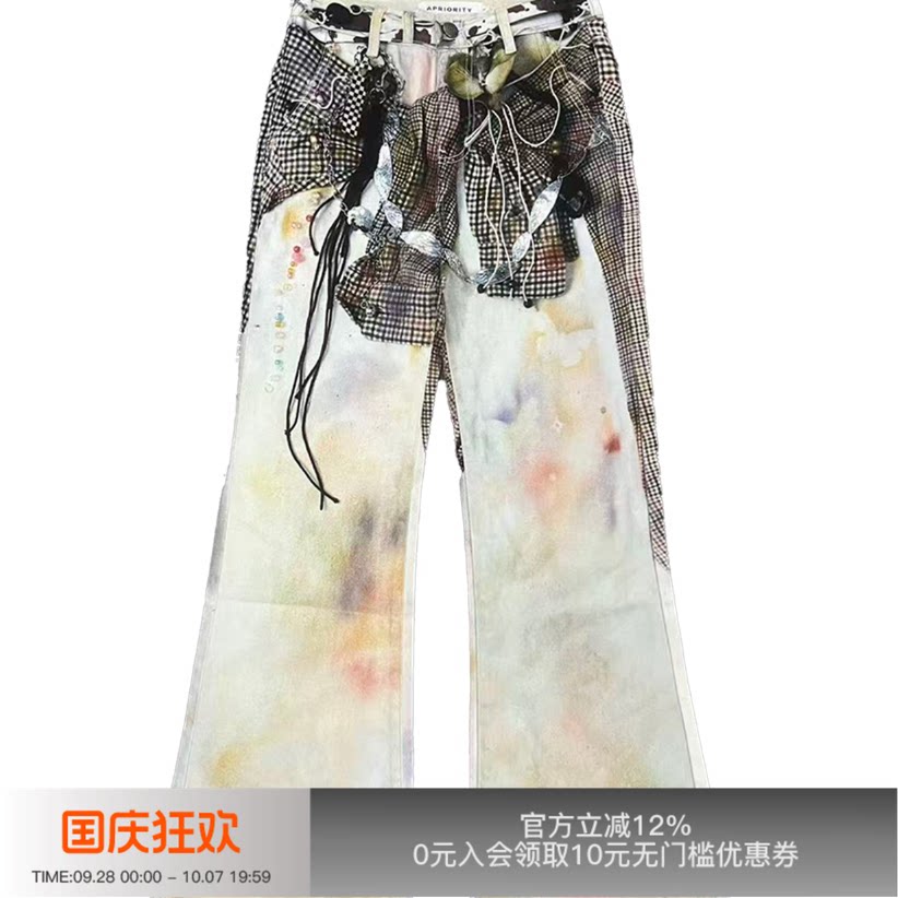 白色3D印花牛仔裤女2025秋季新款图片