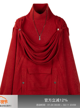 APRIORITY先验 骑士 褶皱堆叠托加式荡领兜帽立领卫衣外套