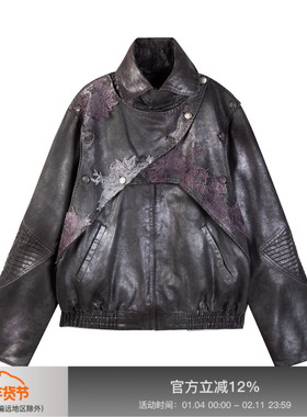 APRIORITY先验 软弱的坚硬 成衣洗褪喷色做旧压褶仿铠甲高领夹克