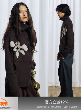 APRIORITY先验 艾雅娜永不凋零的鲜花贴布绣高领拉链毛衣外套