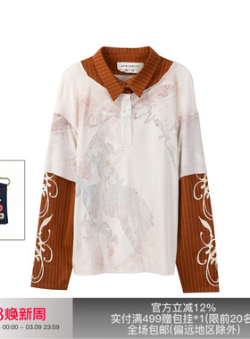 APRIORITY先验 ODVAHA之心 蕾丝贴布绣假两件衬衫polo领长袖T恤