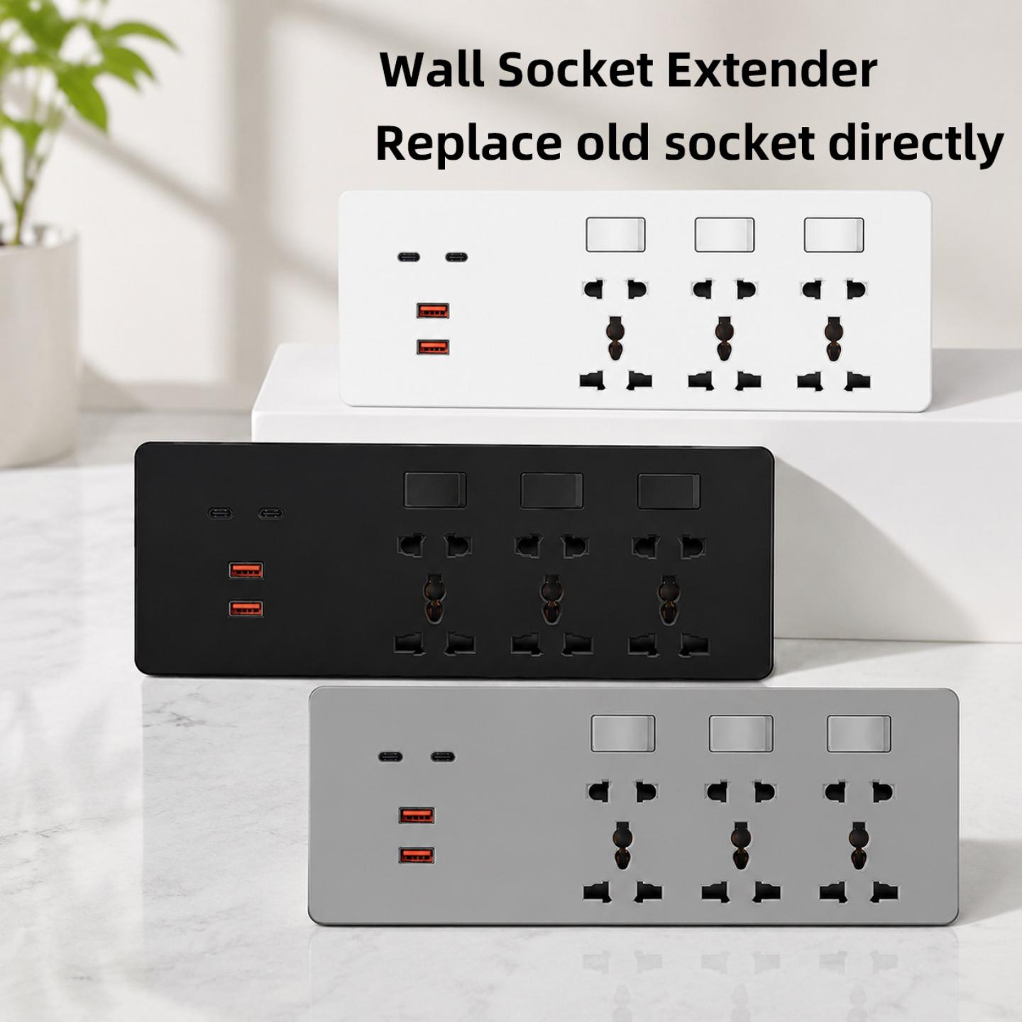 外贸拓展式多功能插座带开关USB-C厨房扩展多用轨道排插座65W快