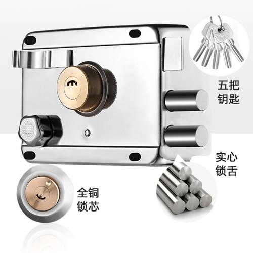老式老款锁月牙纯铜锌头锁芯铁匙木门锁外装不锈钢门锁家用锁通用