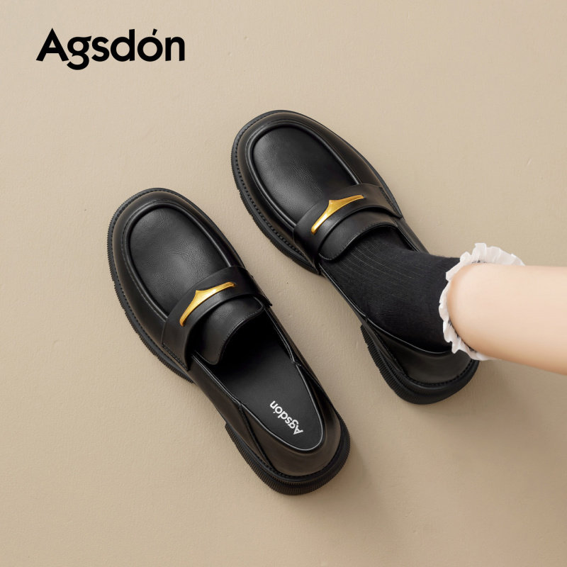 奥古狮登黑色经典乐福鞋女款2026秋季新款厚底粗跟英伦风通勤单鞋