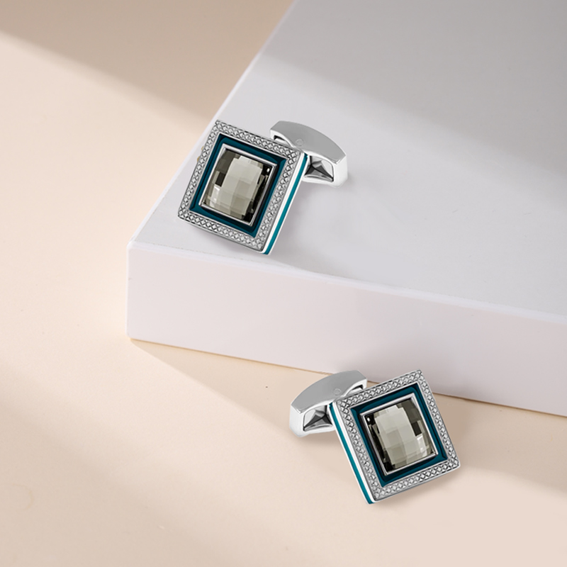 男士方形水晶袖扣 送人轻奢礼物 衬衣袖口钉