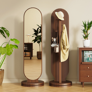 旋转立式 可移动穿衣镜全身落地镜家用卧室挂衣帽架镜子一体试衣镜