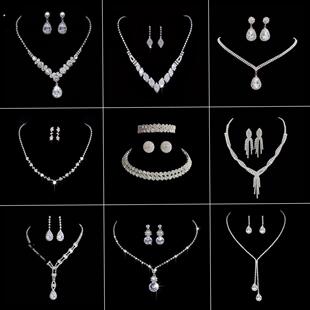 高端闪闪发光的钻石耳环和项炼集！轻奢小众礼服晚餐锁骨炼新娘婚