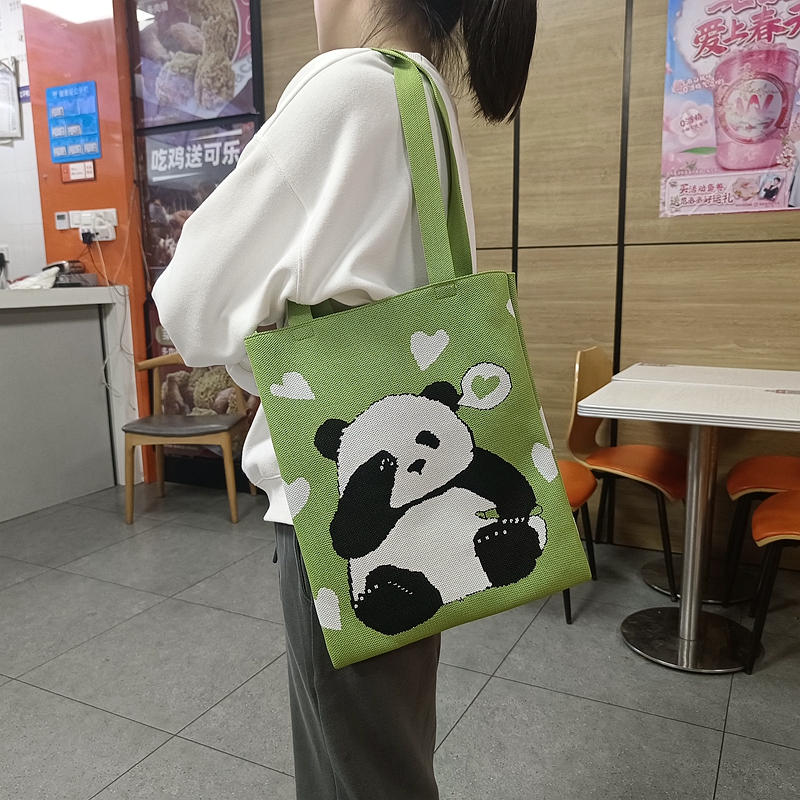 大熊猫花花针织包成都爷爷同款编织单肩学生包成都熊猫基地购物包