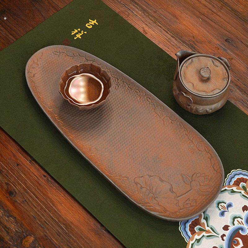 中式覆古文人风粗陶茶盘家用功夫茶具茶道配件干泡茶台茶海茶托盘