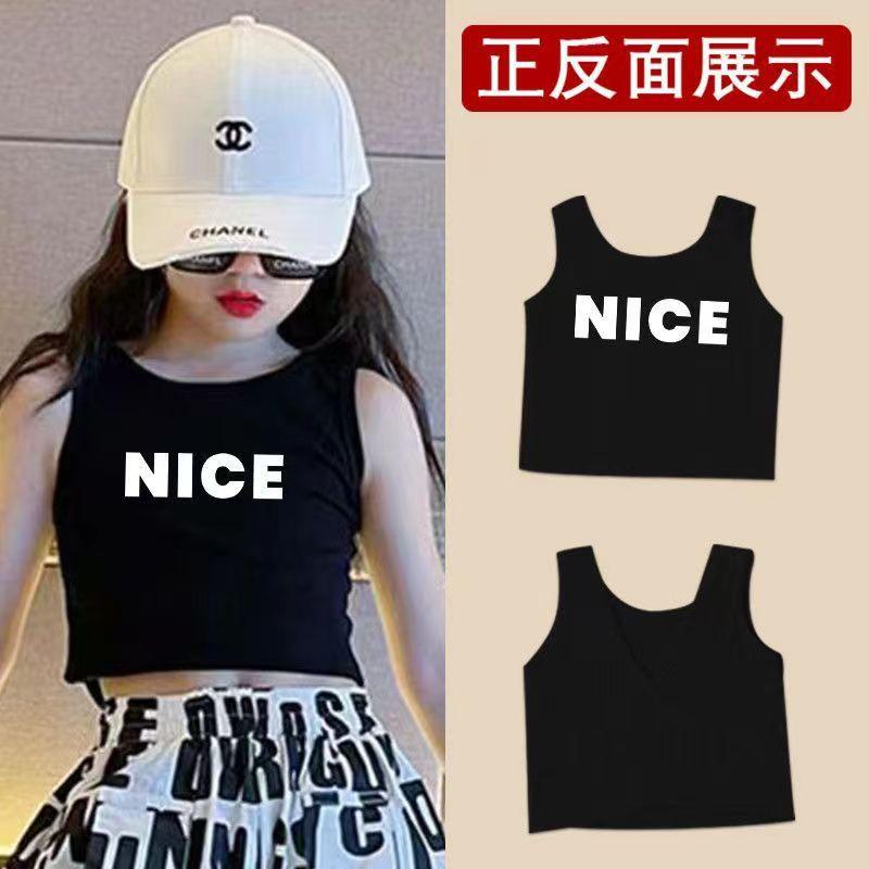 新款时尚韩版女童休闲街舞短款上衣帅气夏装露背字母可爱背心女孩