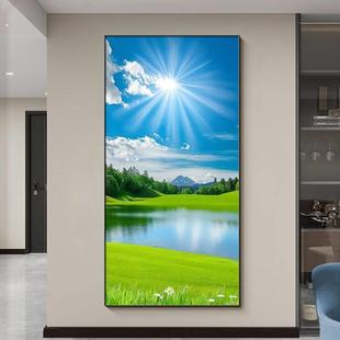 入户进门正对墙装饰画日出东方玄关画现代简约写实风景画竖版挂画