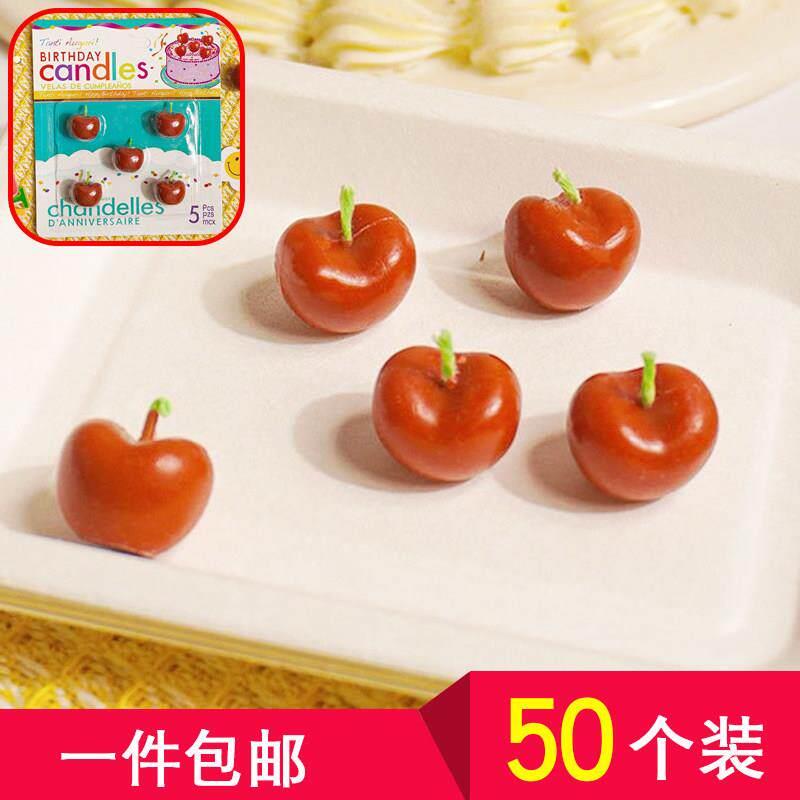 韩版樱桃小蜡烛生日蛋糕装饰摆件仿真樱桃生日蜡烛甜品台烘焙装扮