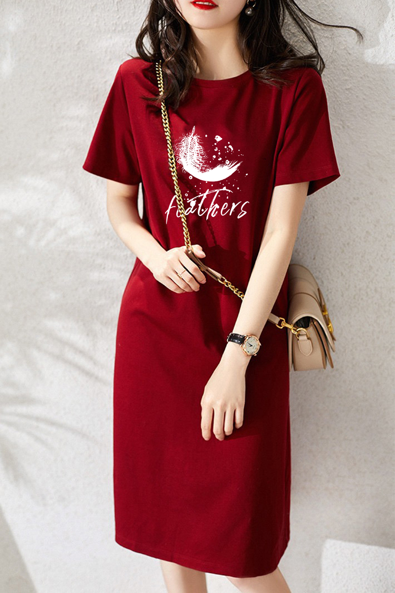 中长款连衣裙纤维动漫扎染t恤裙