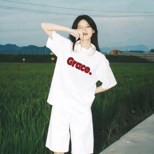 夏季纯棉宽松白色短袖潮牌T恤女