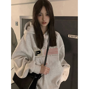 小个子连帽卫衣女加绒加厚2026秋冬新款ins潮宽松韩版bf学生外套