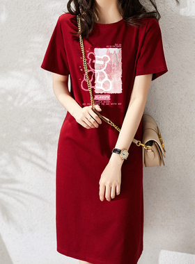 女t恤裙2025夏季中长款复古减龄宽松过膝bf短袖新款时尚连衣裙ins
