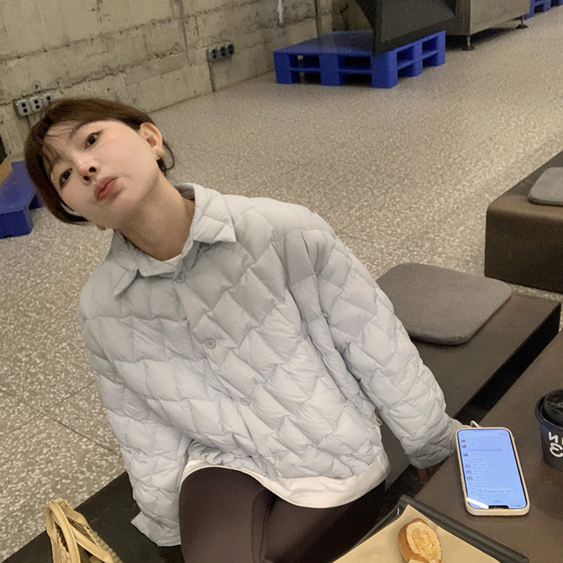 333sss 无胆防绒90白鸭绒轻薄羽绒服外套女短款衬衫冬季上衣