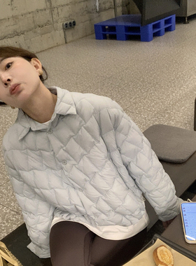 333sss 无胆防绒90白鸭绒轻薄羽绒服外套女短款衬衫冬季上衣