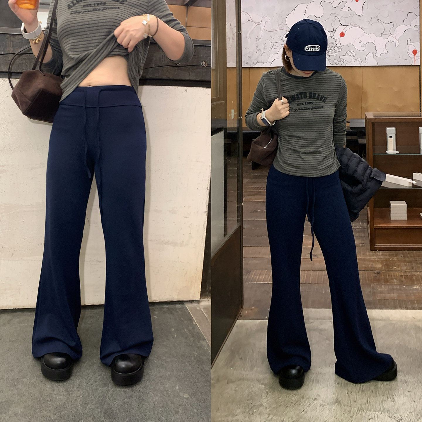 333sss 小个子微喇叭裤女秋冬高腰修身显瘦休闲瑜伽运动垂感卫裤