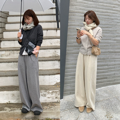 333sss 软软厚厚的面膜裤 灰色米色加厚卫裤拖地裤女冬阔腿裤
