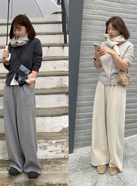 333sss 软软厚厚的面膜裤 灰色米色加厚卫裤拖地裤女冬阔腿裤