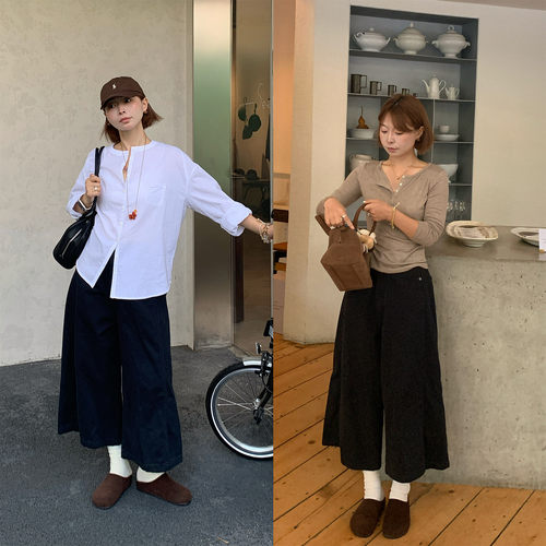 深蓝色直筒七分裤牛仔裤女美式