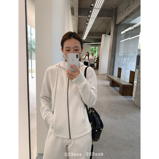 333sss 巨舒适～藏蓝白色修身显瘦休闲连帽拉链卫衣开衫外套女秋