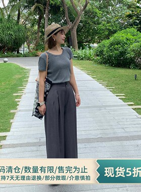333sss 气质格雷系～灰色西裤阔腿裤长裤女小个子春夏薄款直筒