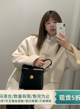 家宴～温婉知性黑色白色新中式国风唐装盘扣羊毛双面呢大衣女外套