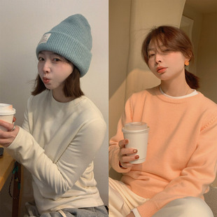 333sss 舒适一体绒～加厚加绒白色小立领圆领长袖打底衫内搭T恤女