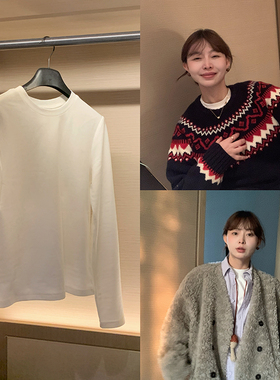 333sss 自留3件～白色小版型半立领圆领弹力打底衫内搭T恤女冬