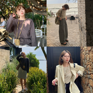 333sss老钱风松弛感百搭宽松圆领长袖T恤外穿打底衫女春季