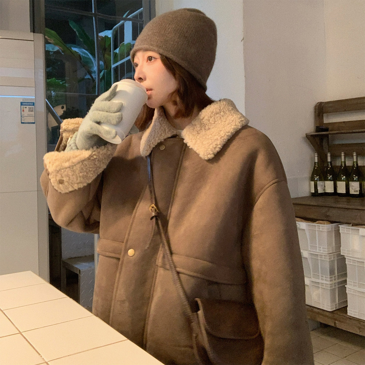 仿羊羔毛老钱风绒面感外套女冬