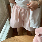 粉色宽松条纹短裤 松紧腰休闲裤 a字女夏热裤 333sss 运动裤