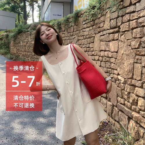 333sss 小洋装～法式气质名媛小香风背心裙无袖方领连衣裙短裙夏