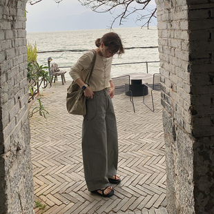 复古帅气廓形军绿色镰刀弯刀裤 休闲裤 工装 女长裤 春夏 裤 333sss