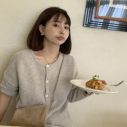 333sss 温柔der～羊毛平针圆领毛衣开衫