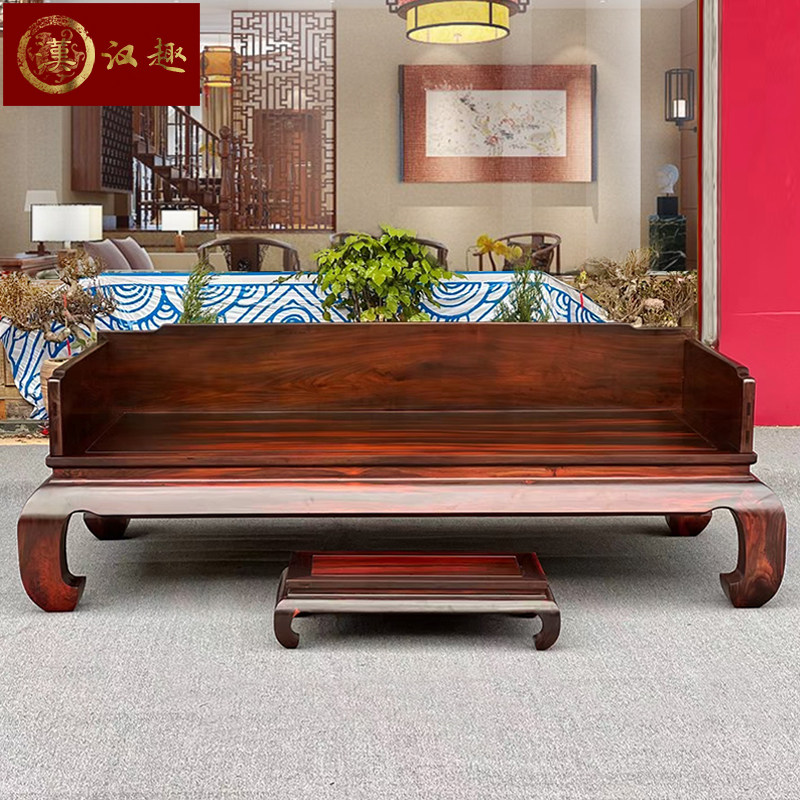 老挝大红酸枝罗汉床2米3围独板中式贵妃床塌炕几客厅沙发红木家具