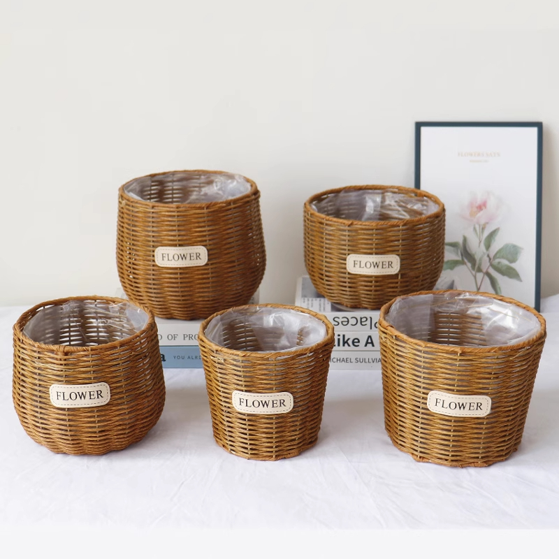 仿藤编圆形花盆创意花篮收纳篮