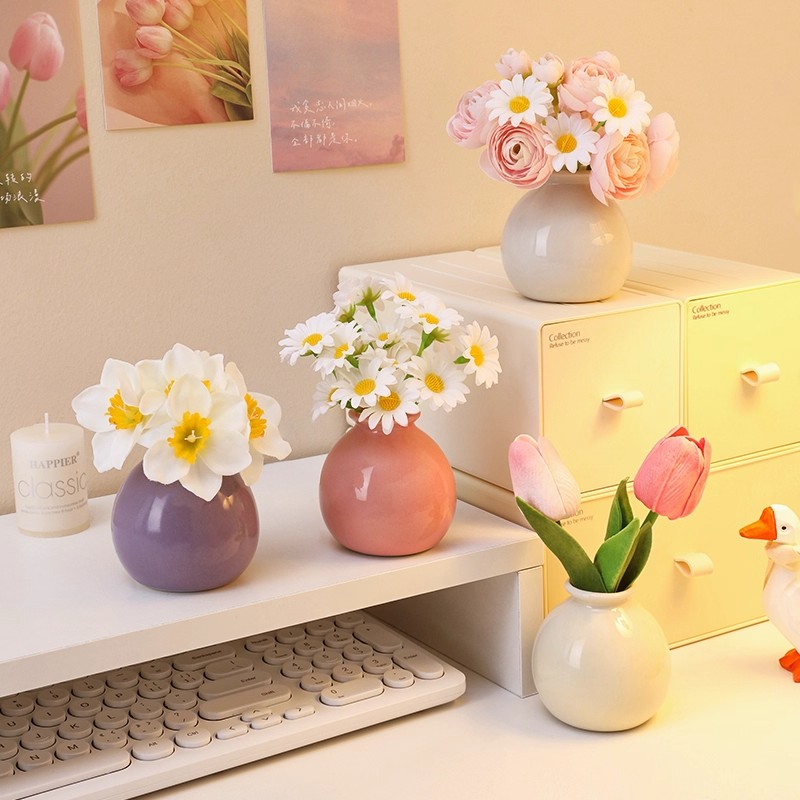 简约陶瓷圆形花瓶手工轻奢可插花