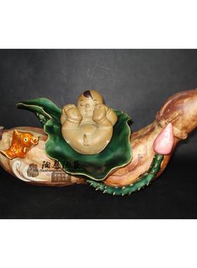 莲藕连生贵子陶瓷工艺石湾公仔喜庆家居结婚宝宝床头客厅摆件礼品