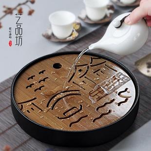 吸水托盘 陶瓷小茶盘功夫圆形干泡台茶具家用储水茶台茶海简约日式