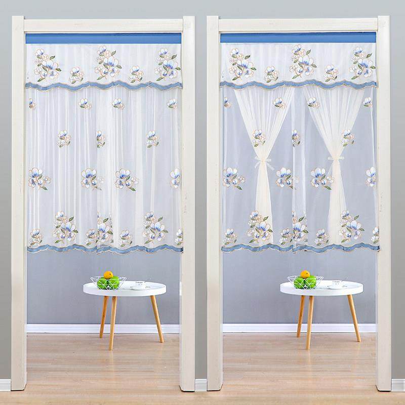 简约蕾丝门帘免打孔隔断帘夏半帘防蚊纱帘厨房卧室装饰门帘魔术贴