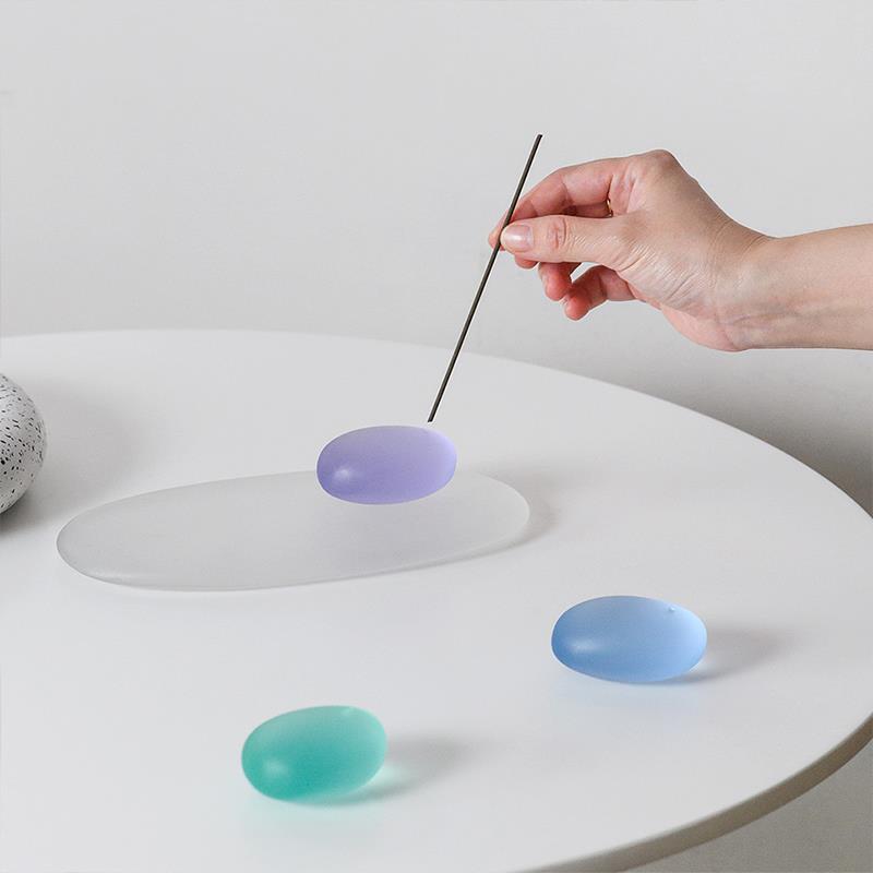 北欧风格磨砂水琉璃玻璃鹅卵形状香插椭圆小托香座线香托盘摆件